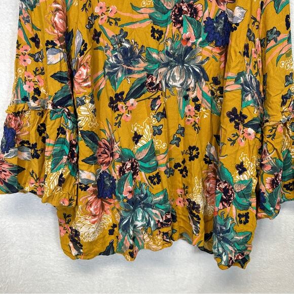 Ava‎ & Viv Mustard Floral Print 3/4 Sleeve Bell Sleeve Strappy Blouse Size 3X - Picture 4 of 10